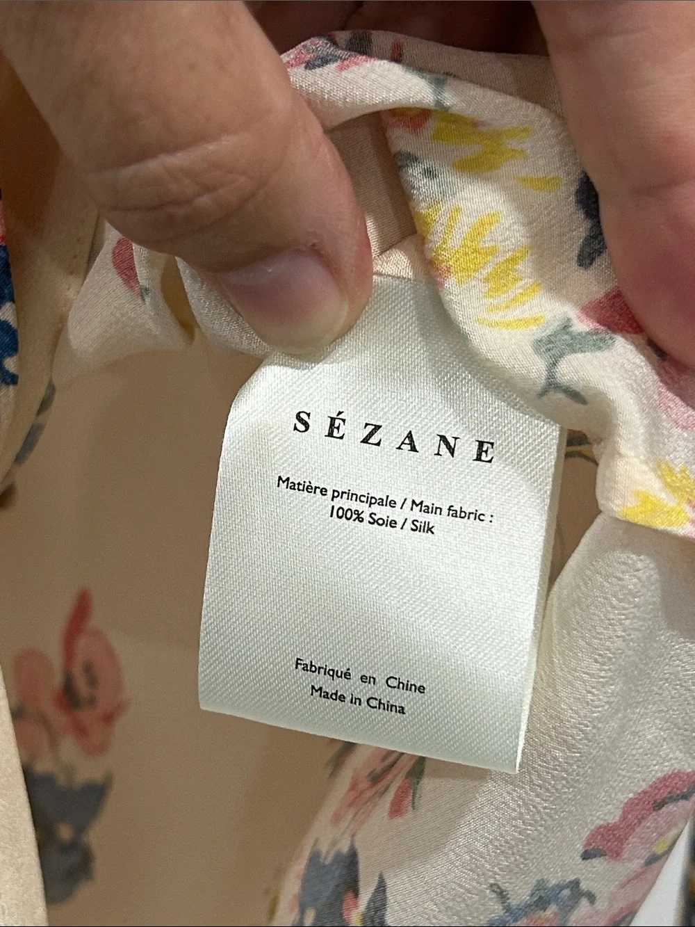 Sezane Pierro Silk Cream Floral Long Sleeve V Neck Button Up Blouse Top - 34